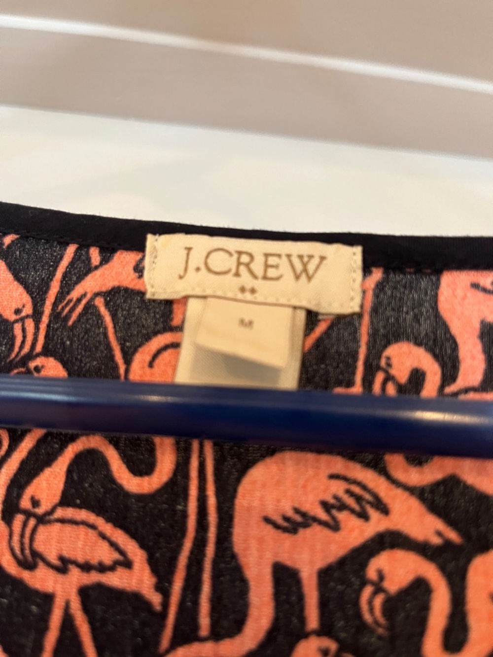 J. Crew Navy Beach Dress with Coral Flamingo Print, V-Neck - Picture 2 of 2